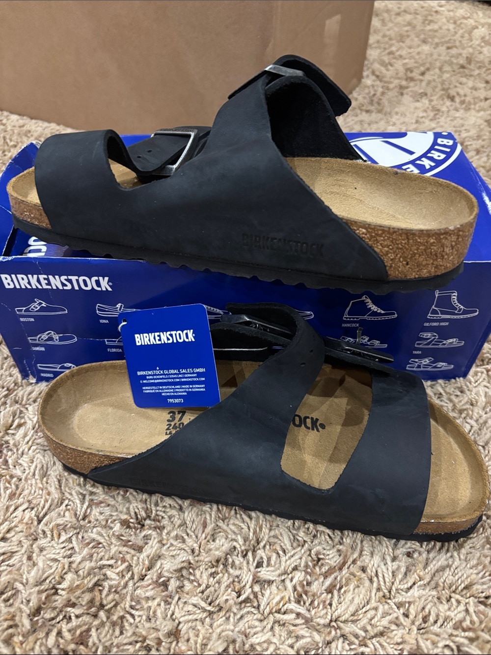 Birkenstock Arizona BS Black Leather Two-Strap Sandals Size 40 EU - Picture 2 of 8